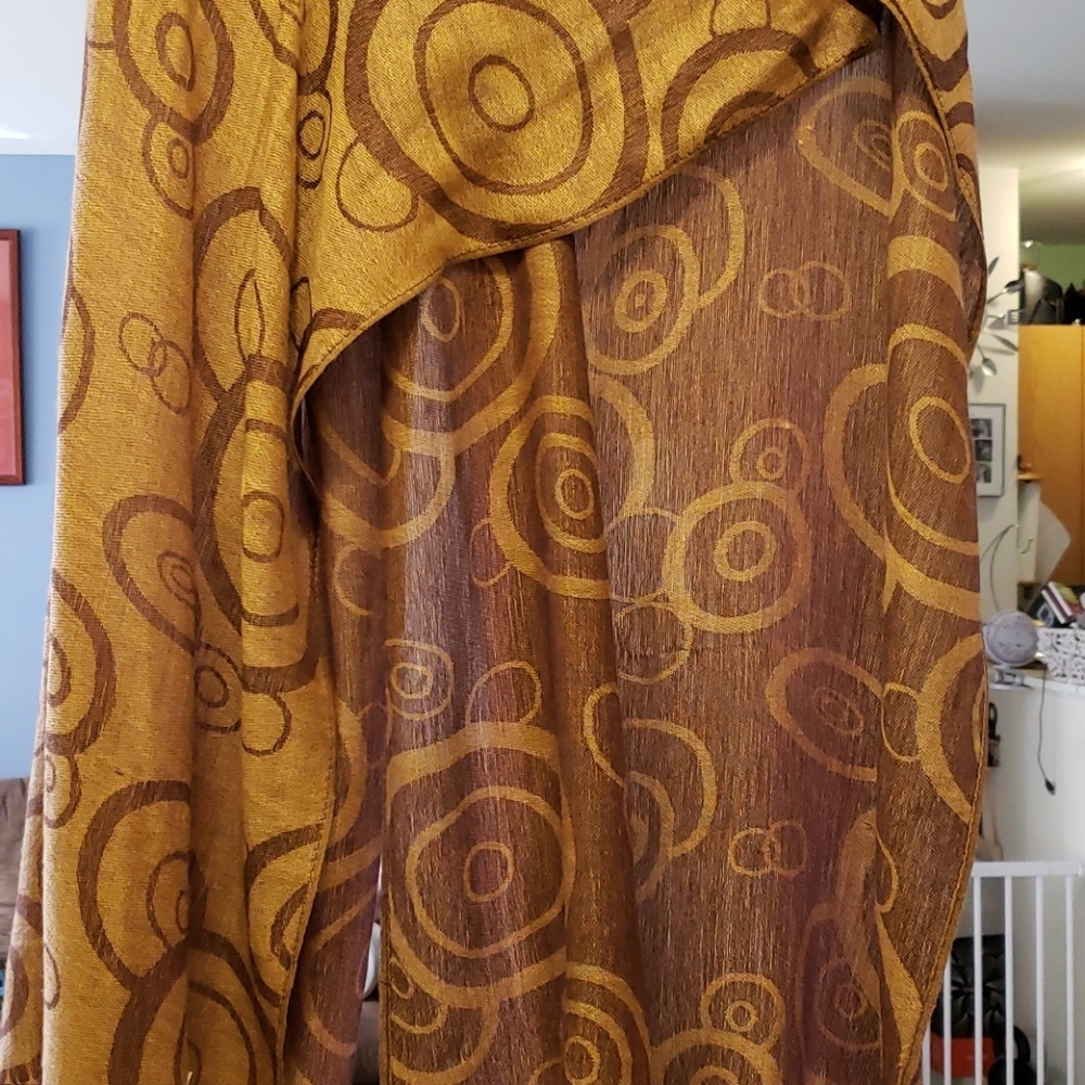 Pashmina Scarf Brown Geometric Circle Print Fringe Wrap Boho Chic - Picture 7 of 9